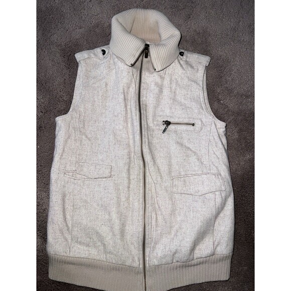 LS Ayres Zip Up Vest Mens Small Cream Cowl Neck Wool Blend Argentina Warm Preppy - Picture 10 of 10